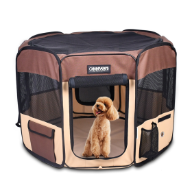 JESPET Pet Dog Playpens 36", 45" & 61" Portable Soft Dog Exercise Pen Kennel with Carry Bag for Puppy Cats Kittens Rabbits, Indoor/Outdoor Use (Color: coffee, size: 36x36x24 Inch)