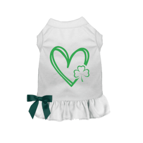 Shamrocks & Hearts Dog Dress/Shirt (Color: White, size: medium)