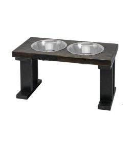 Farmhouse 2 Bowl Elevated Regular Feeder (Color: Black/Ebony, size: 12 Inch)