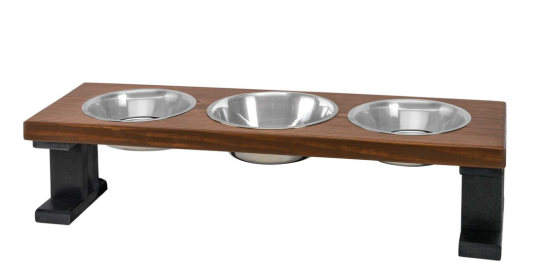 Farmhouse 3 Bowl Elevated Regular Feeder (Color: Black/Chestnut, size: 8 Inch)